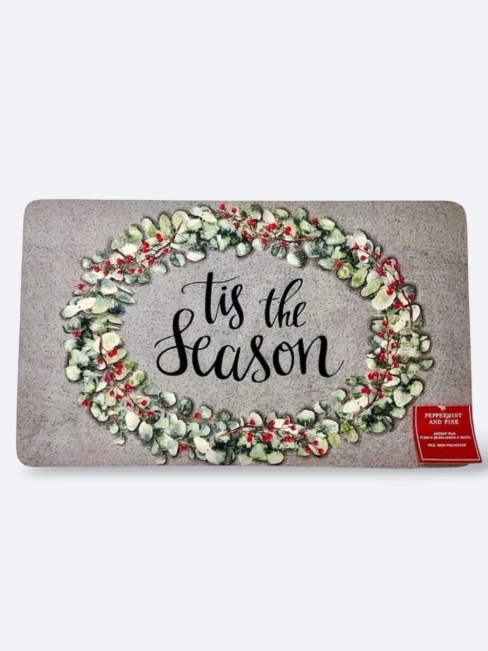 Christmas Wreath “Tis The Season” Accent Rug Clay Grey Multi 17.3” X 29.9” NEW